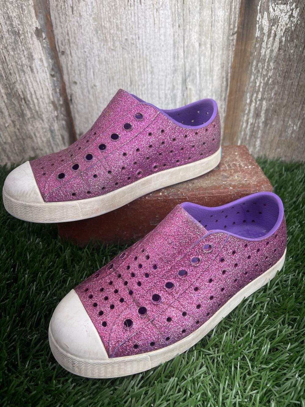 Native Jefferson Purple Glitter C13 Kids Slip On Shoes